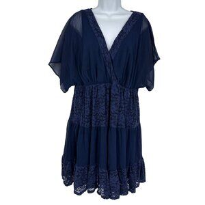 Torrid Tiered Skirt V Neck Lace Trim Chiffon Lined Dress Size 1X
